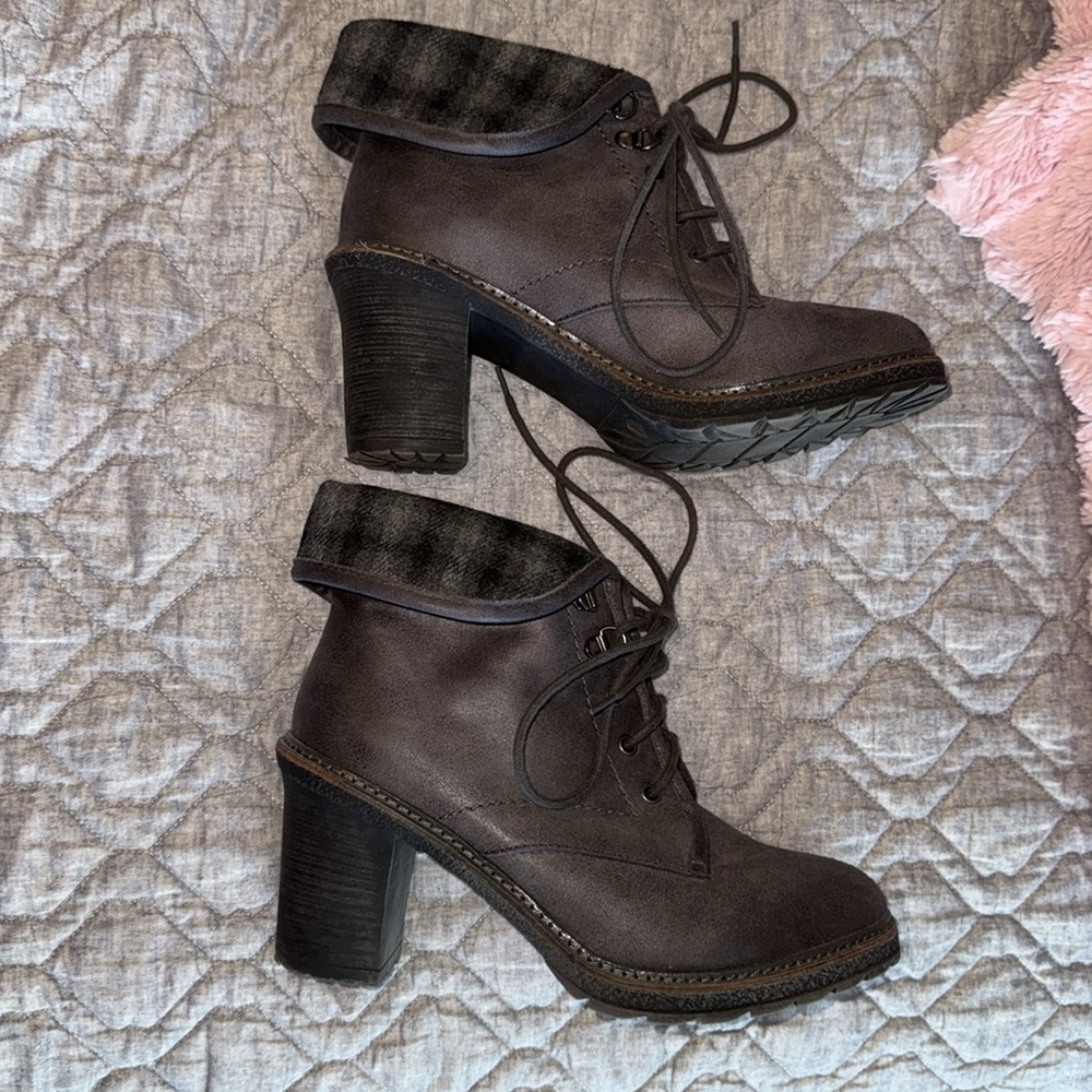 Ankle Boots with Plaid Detail